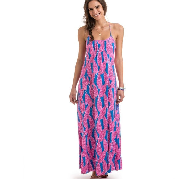 Vineyard Vines Pink and Blue Palm Print Maxi Dress - Picture 1 of 7